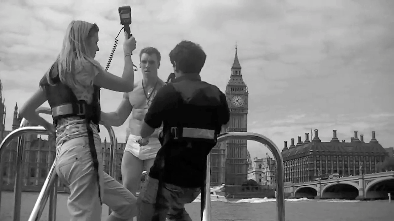 Picture in black and white on the Thames of the Undressing Disability photo shoot.