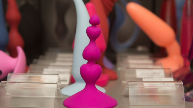 A window display of sex toys