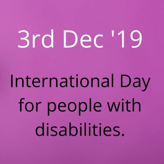 3rd December 19' international day for people with disabilities - black text on purple background.