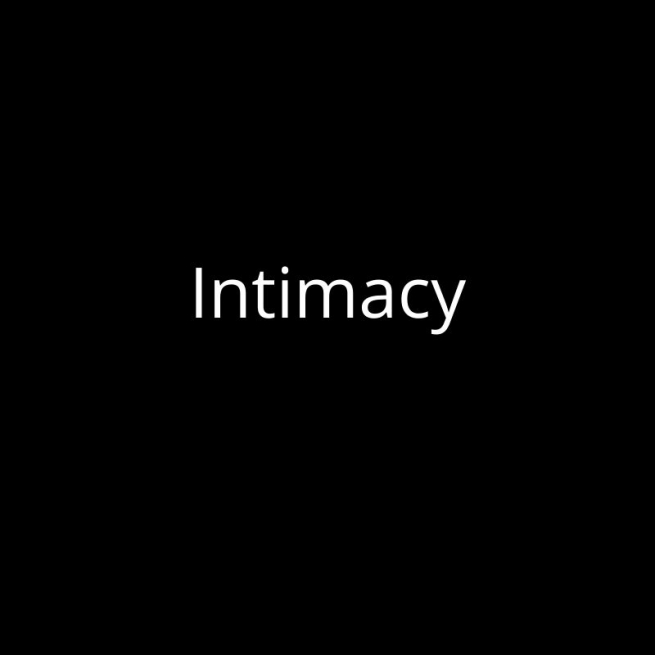 The word Intimacy written in white against a black background