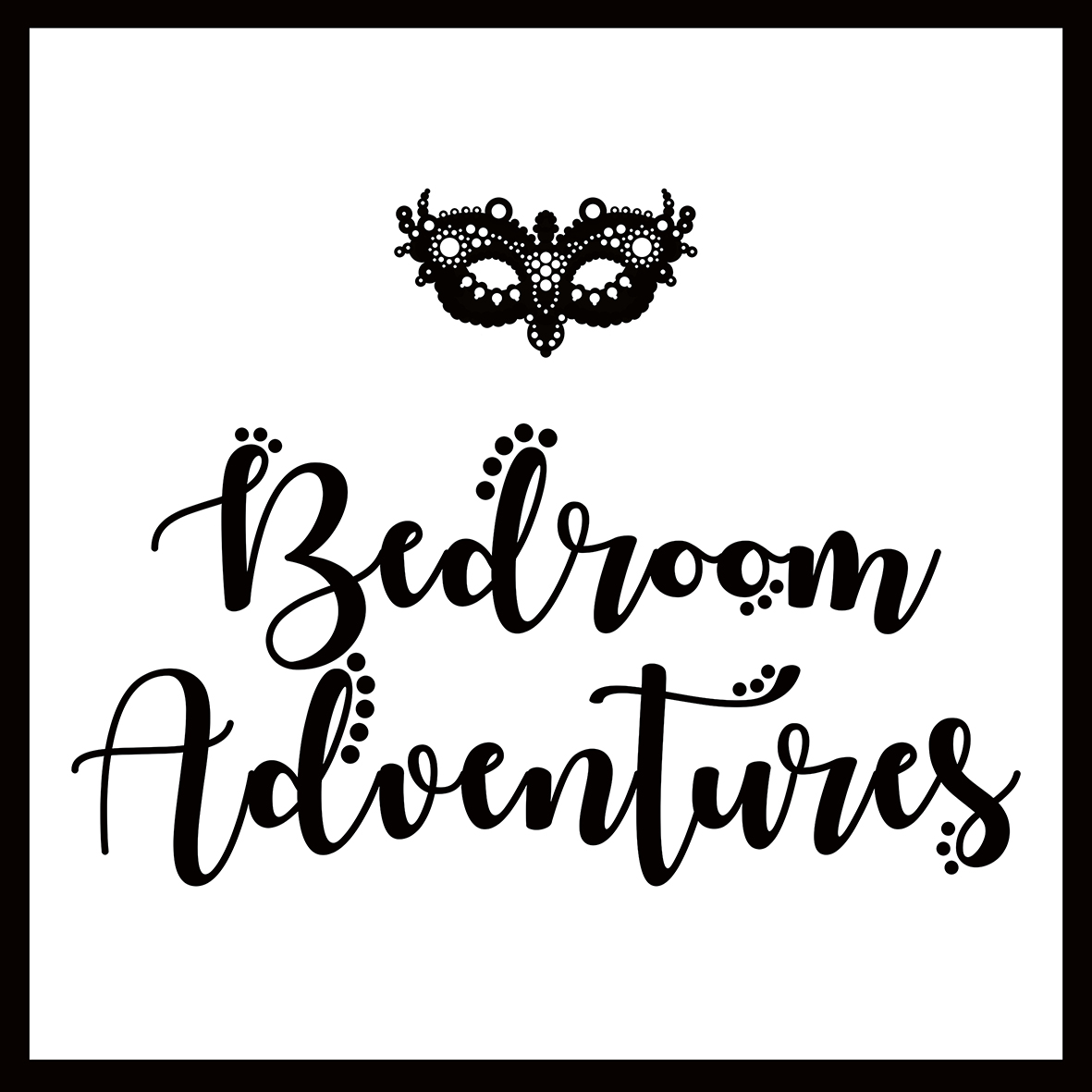 Bedroom Adventures Logo is a black lacy eye mask with the brand name in curvy black writing below