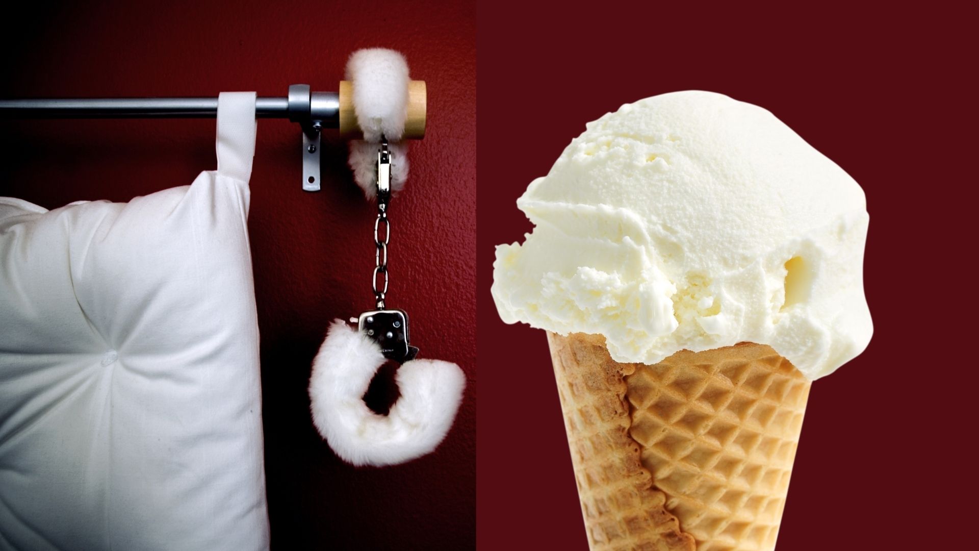Different Sexual Tests - a bed with handcuffs and a vanilla ice-cream