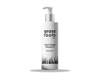 Image of a white matte bottle of Grassroots massage oil