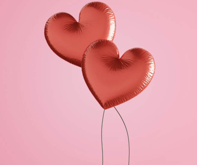 Disability and dating: Two red heart shaped balloons floating in the air
