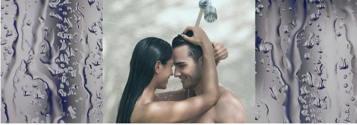 A couple embracing in the shower.