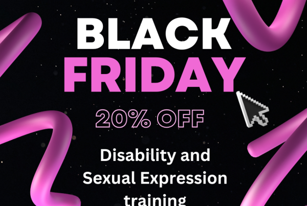 A pink and black advert for black friday 20% disability and sexuality training